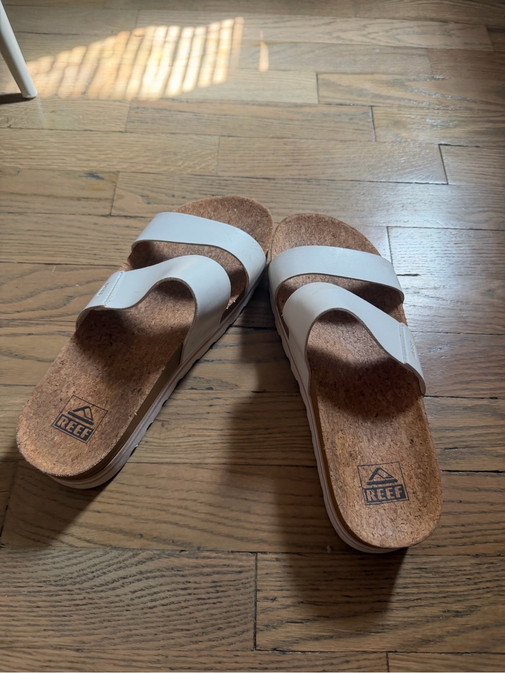 Reef Kids White Double-Strap Cork Footbed Slides